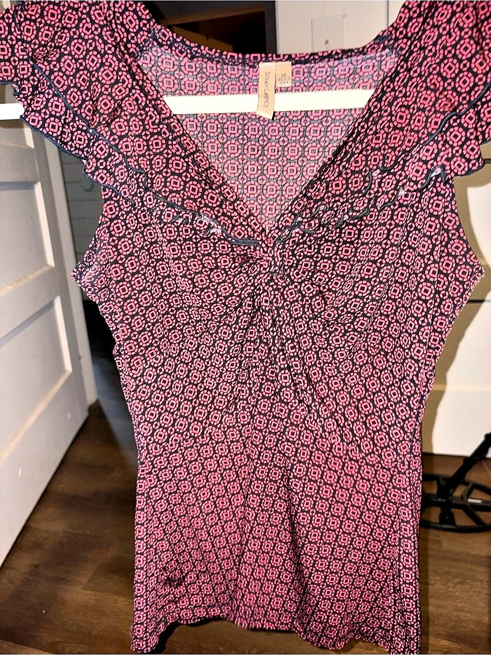 SUSAN LAWRENCE Geometric Mini Dress in Pink & Black Size Medium